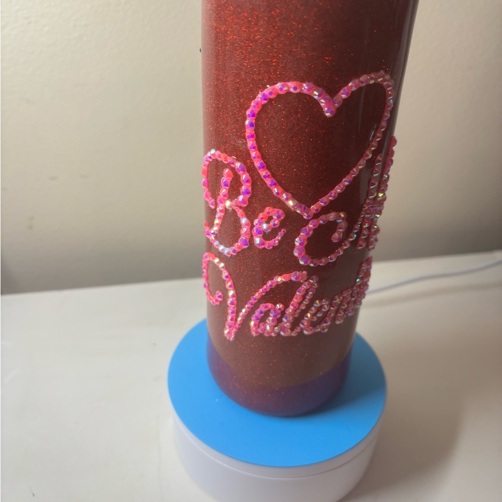 Red Glitter Tumbler with Pink Rhinestone Design
